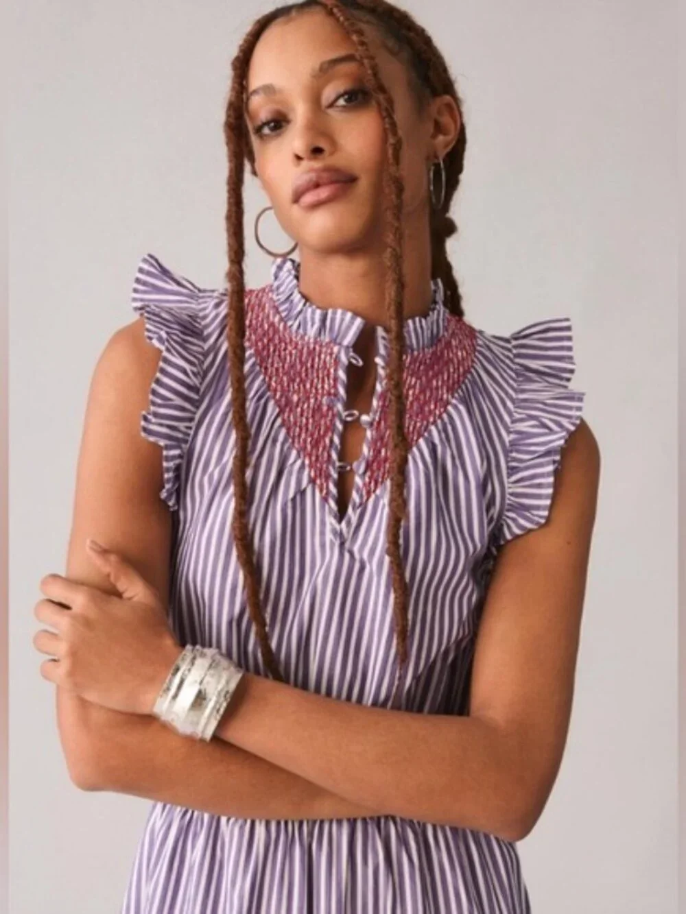 Clare V. Joelle Ruffle Dress Women's Size Small Midi Smocking Ruffled Tier - Picture 4 of 10